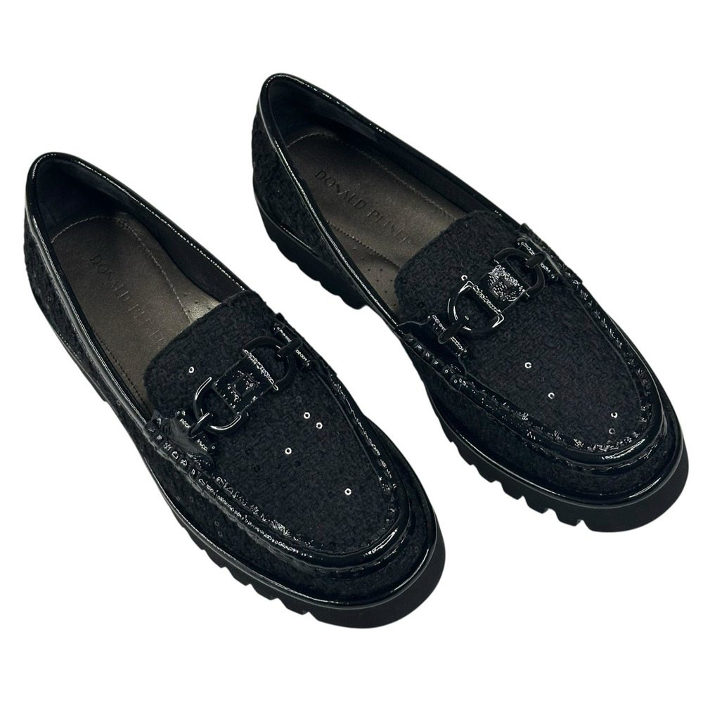 Donald Pliner Helio Black Boucle Sequined Loafers Womens 9M Lug Sole New $198